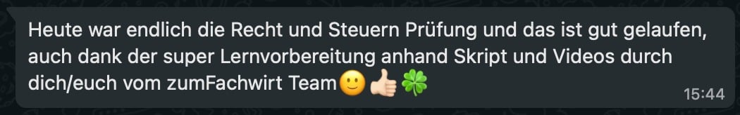 Teilnehmerstimme: Nachricht über die bestandene Prüfung