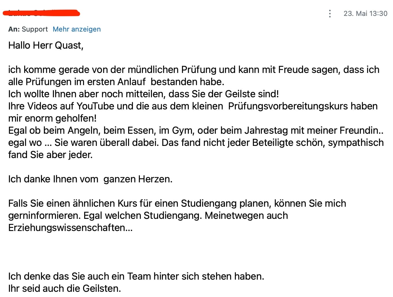 Testimonial Lukas – alle Prüfungen im ersten Anlauf