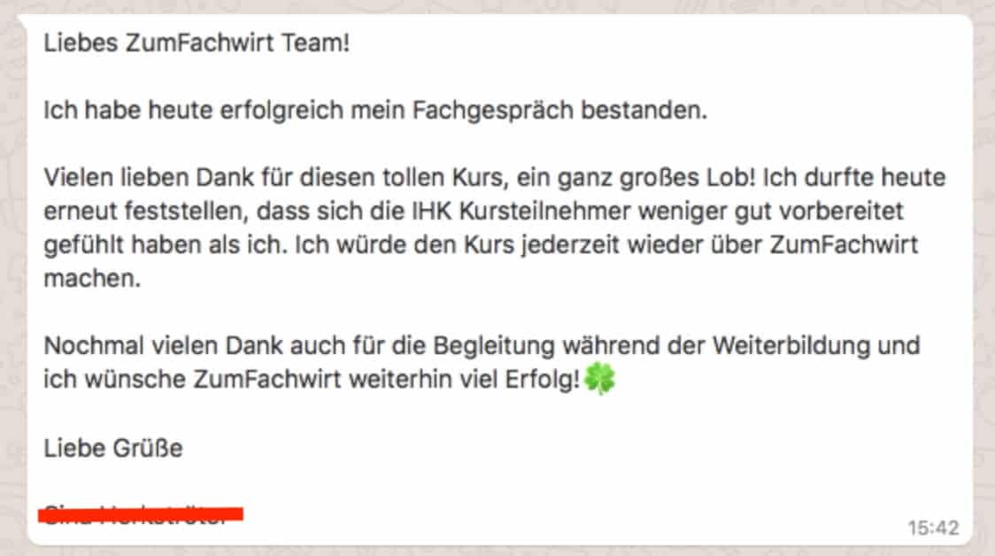 Testimonial – Fachgespräch bestanden