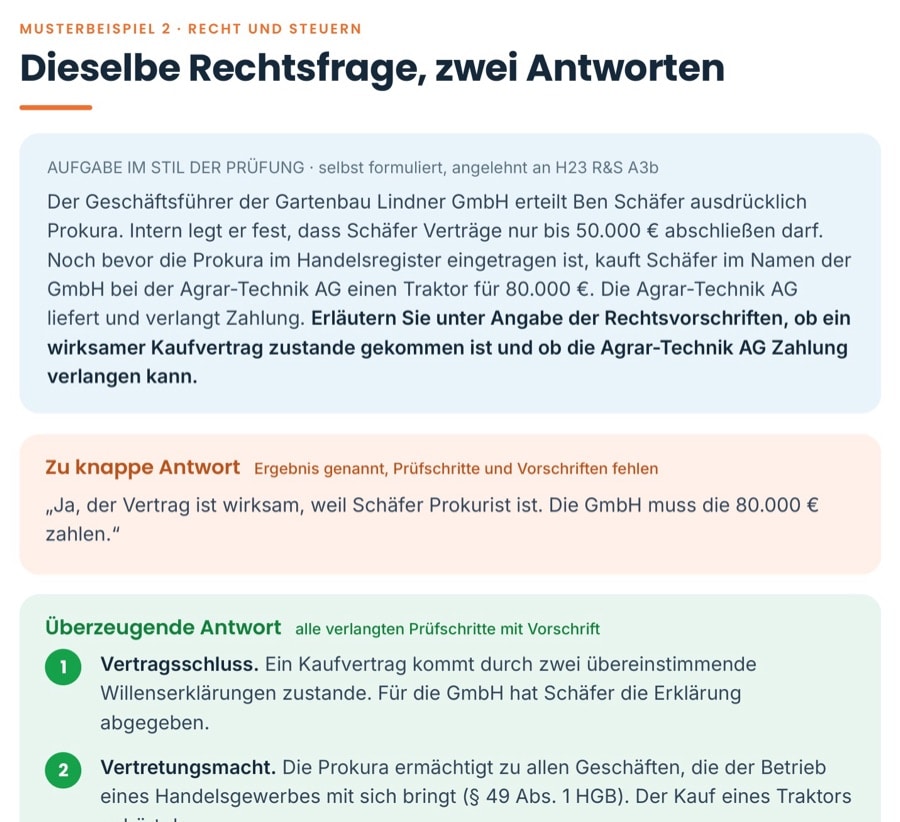 Ausschnitt: Musterbeispiel Recht